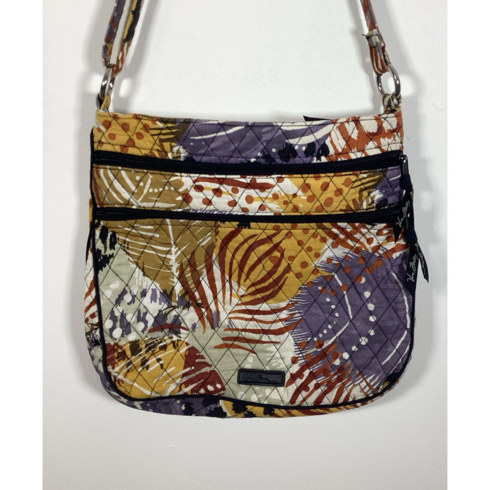 Vera Bradley Painted Feathers‎ Triple Zip Crossbody Hipster Purse Shoulder Bag